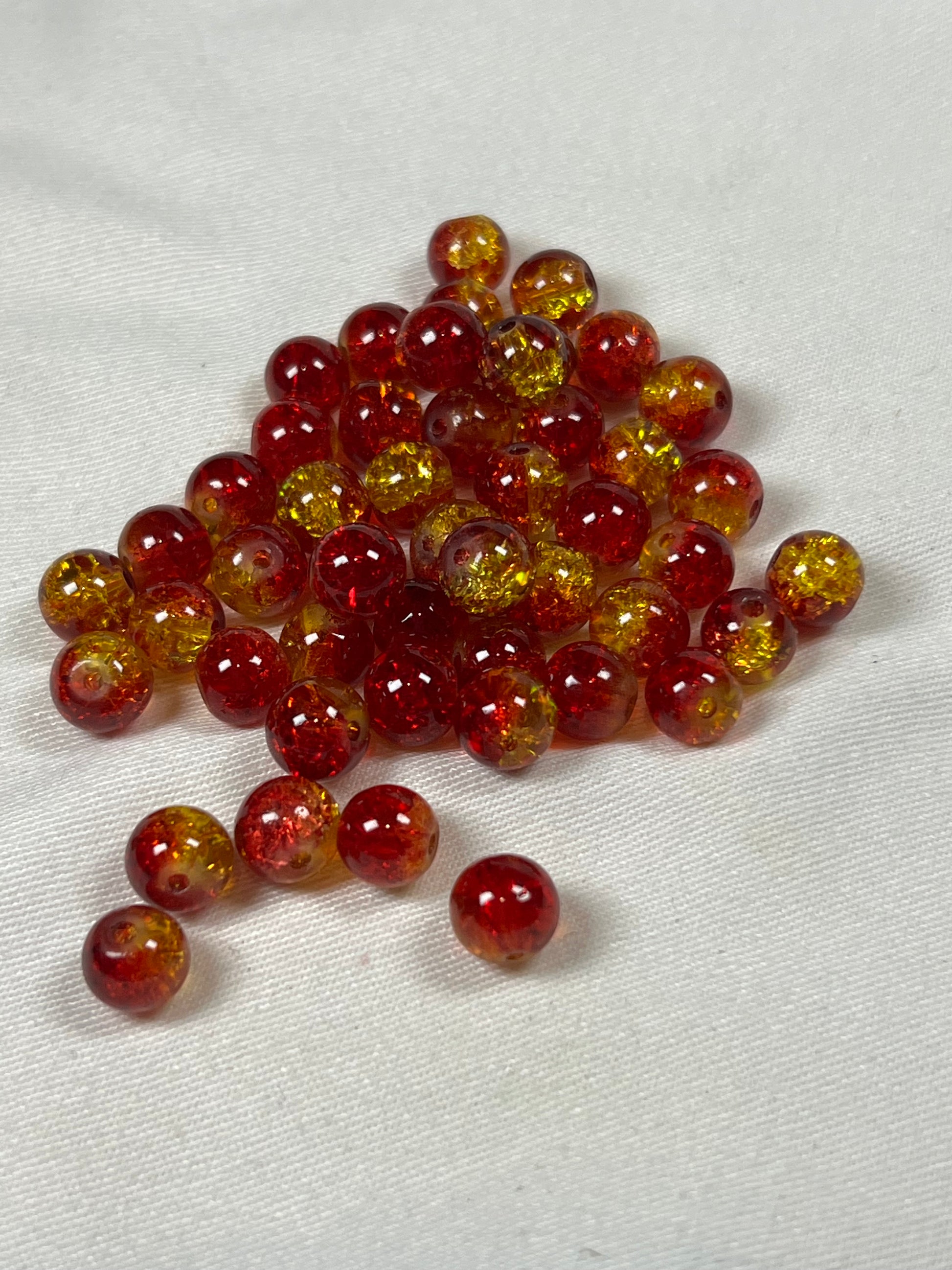 50 8mm Two-Tone Crackle Glass Beads Tomato
