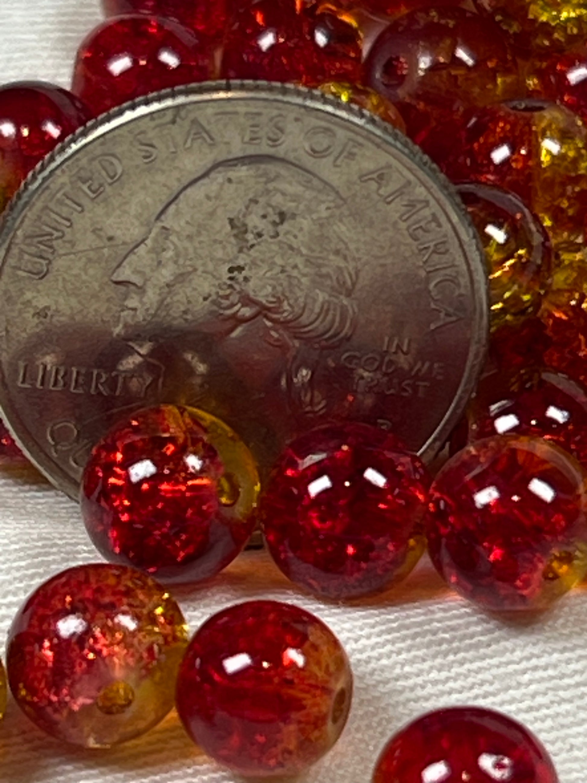50 8mm Two-Tone Crackle Glass Beads Tomato