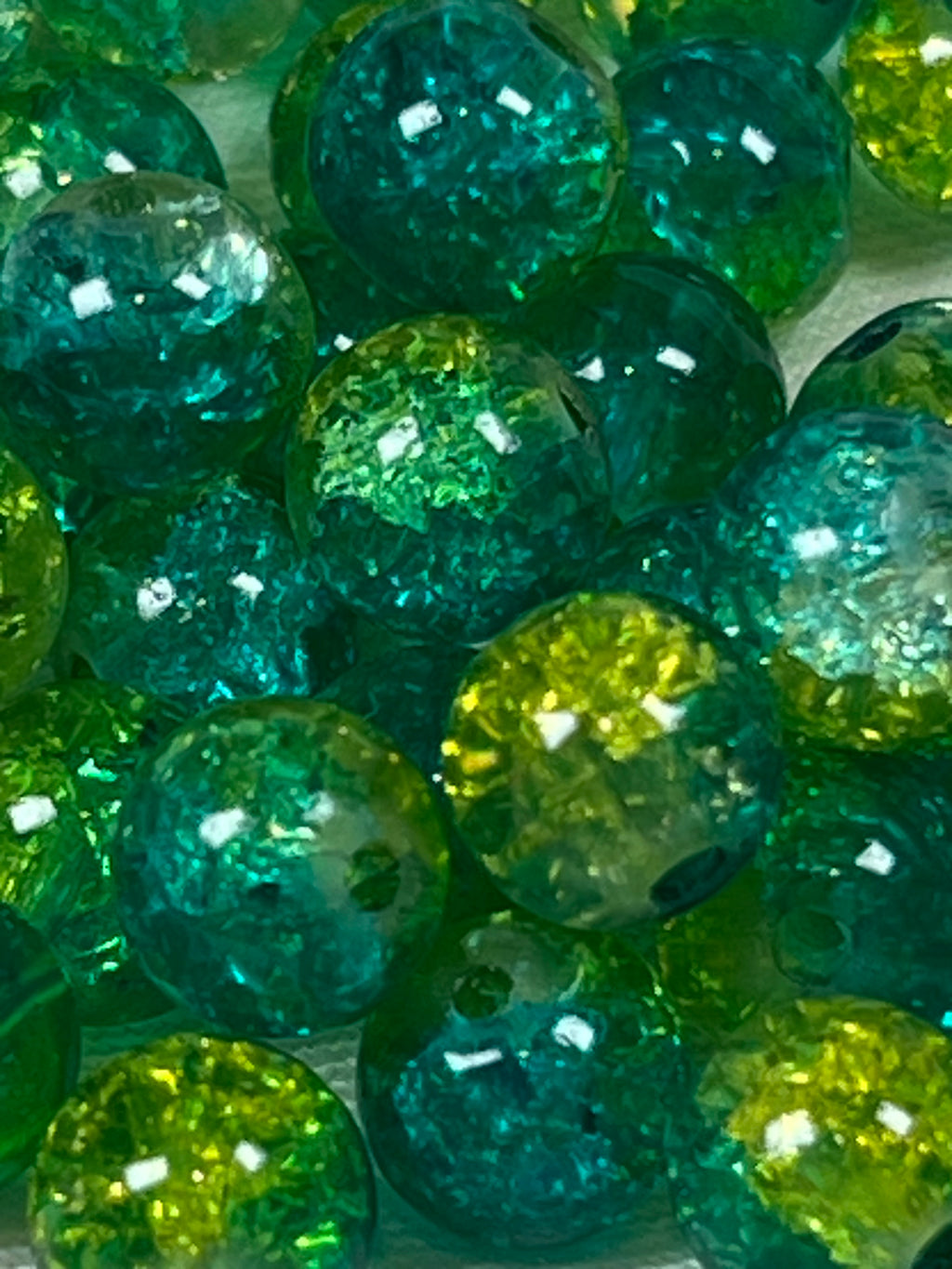 50 8mm Two-Tone Crackle Glass Beads Turq & Surf