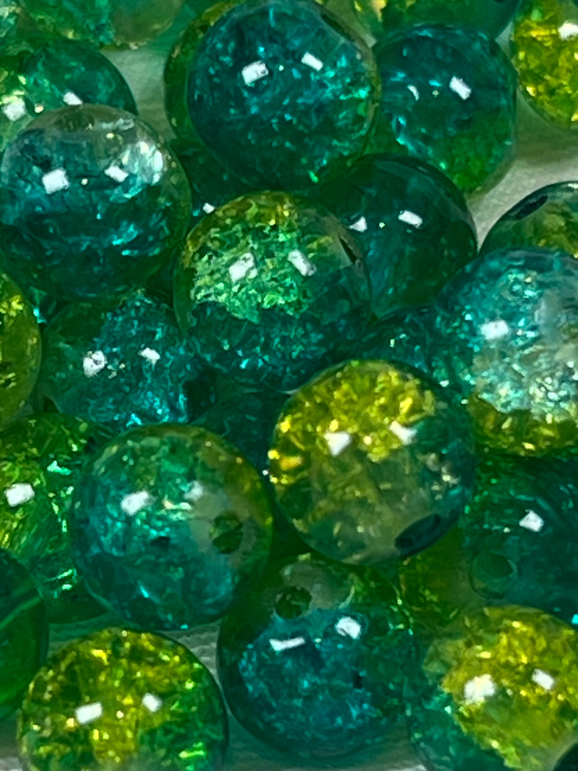 50 8mm Two-Tone Crackle Glass Beads Turq & Surf