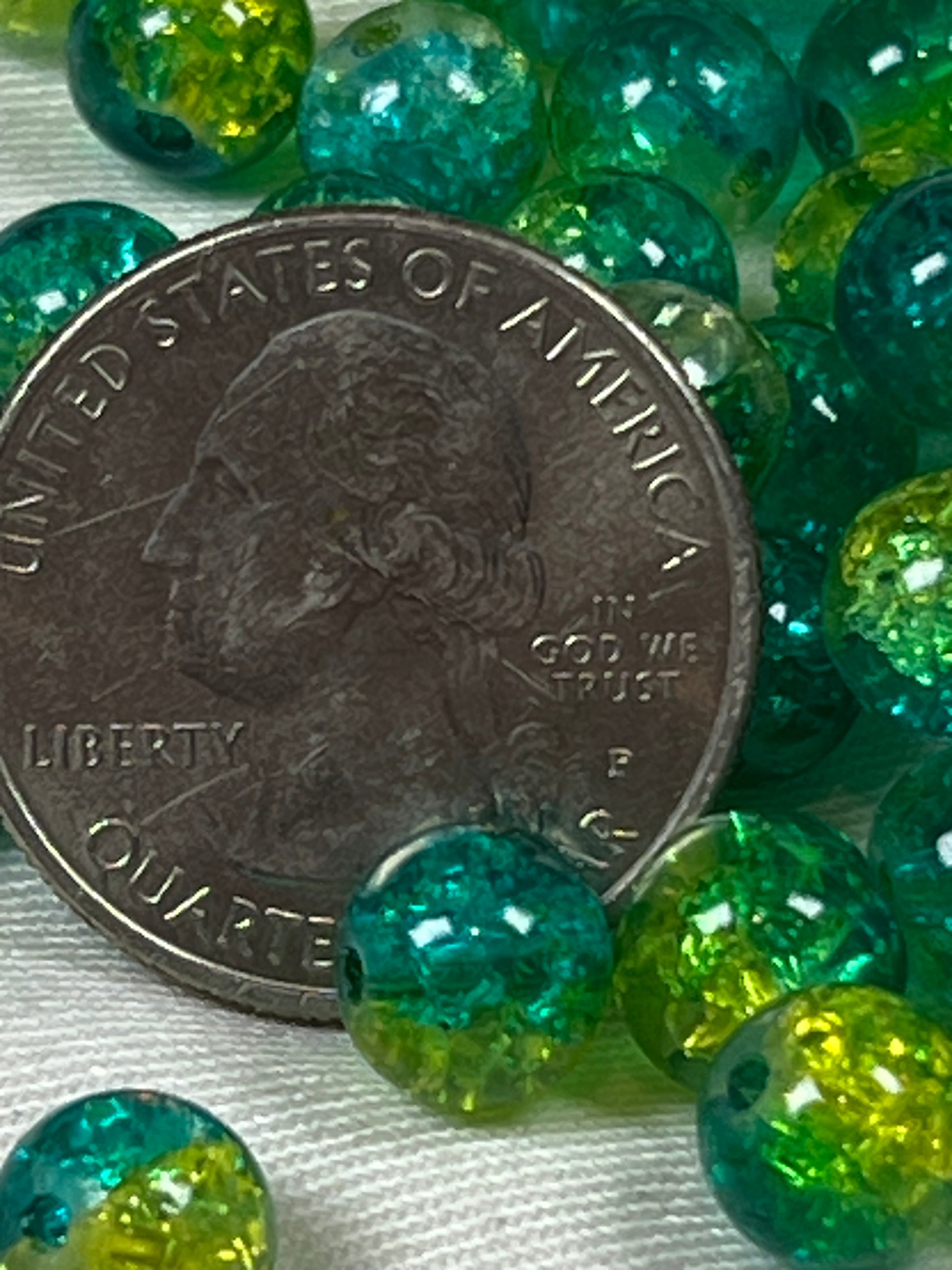 50 8mm Two-Tone Crackle Glass Beads Turq & Surf
