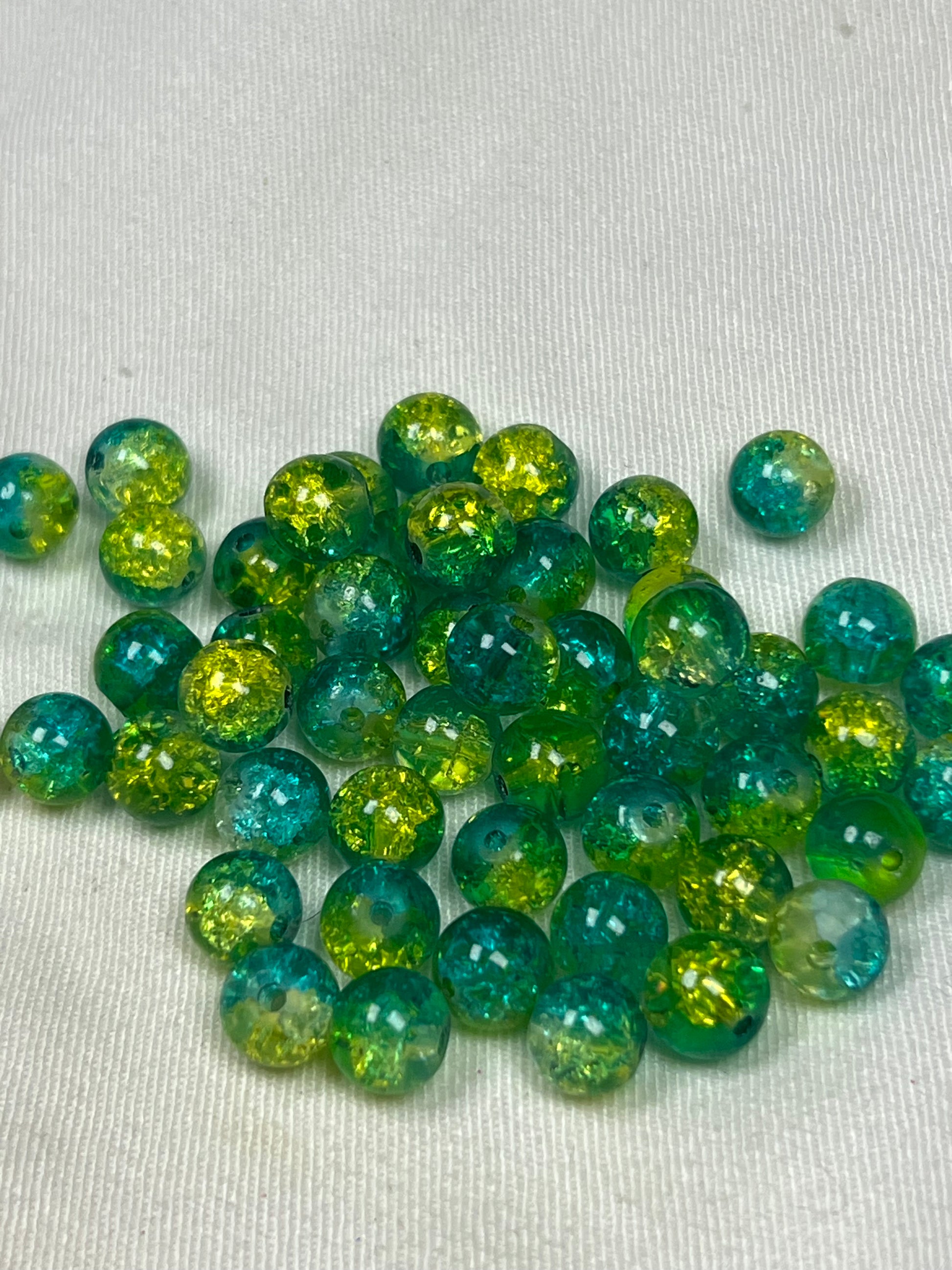 50 8mm Two-Tone Crackle Glass Beads Turq & Surf