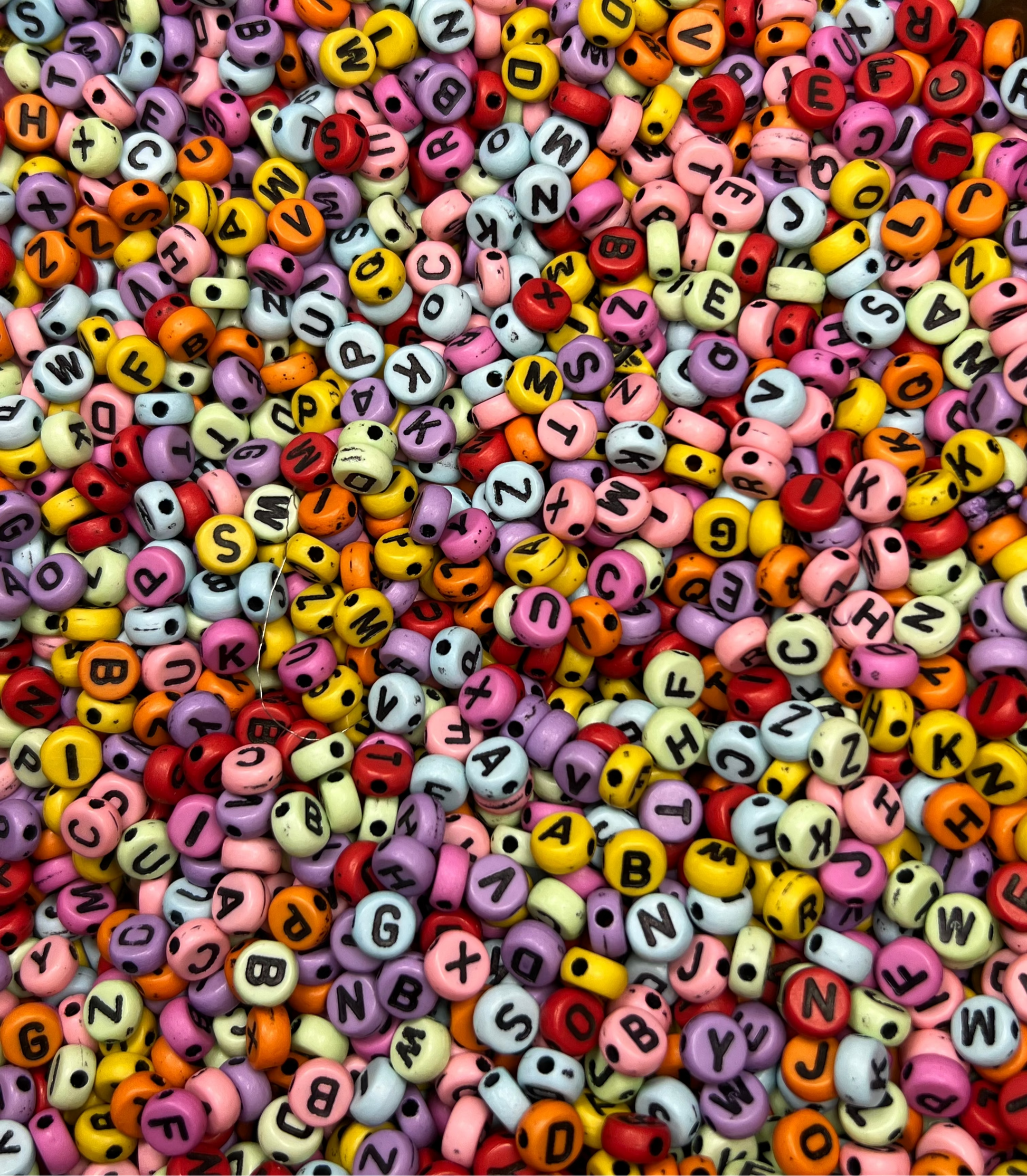 100 Acrylic Flat Round Letter Beads Colorful w/Black Letters