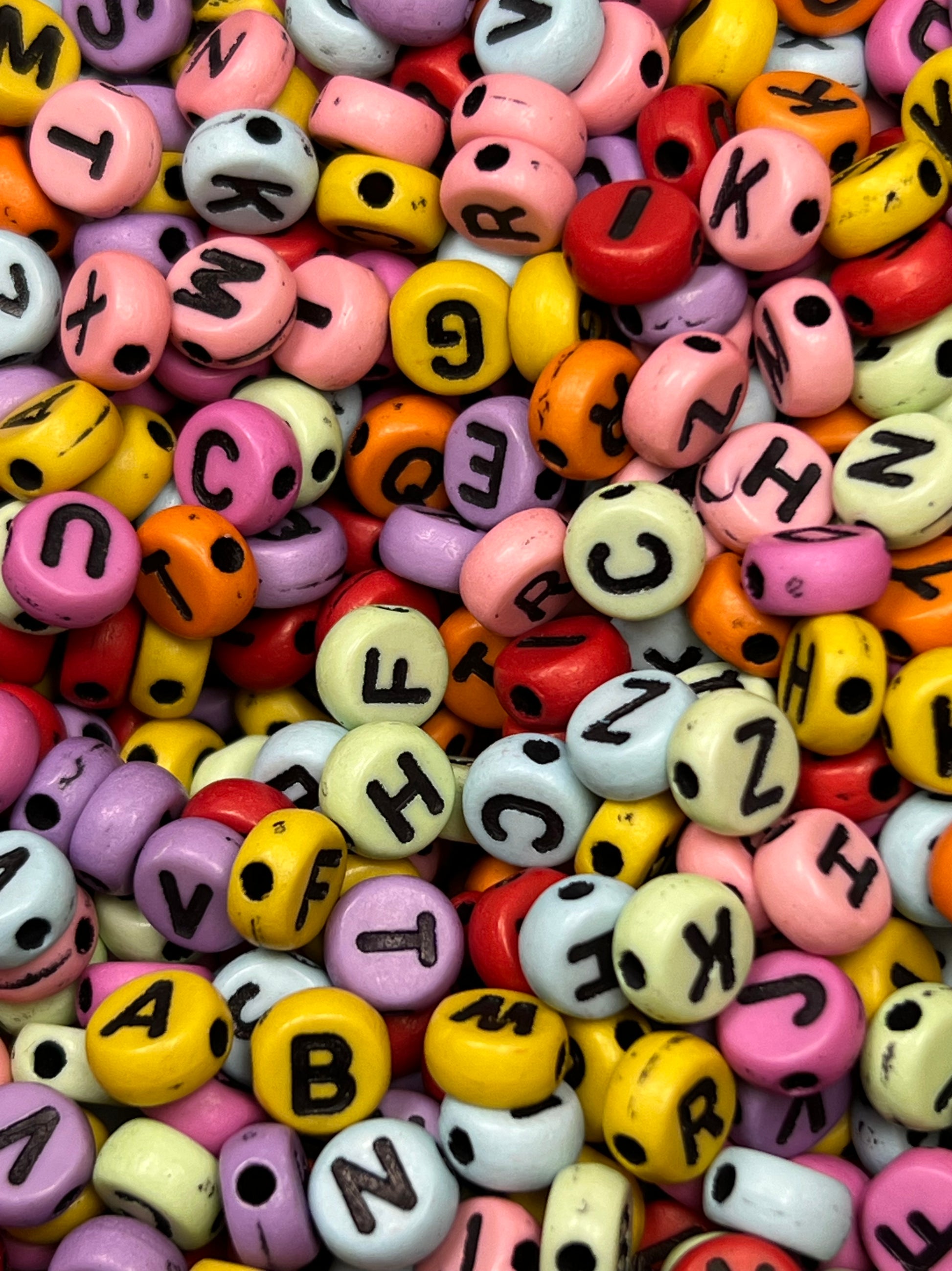 100 Acrylic Flat Round Letter Beads Colorful w/Black Letters