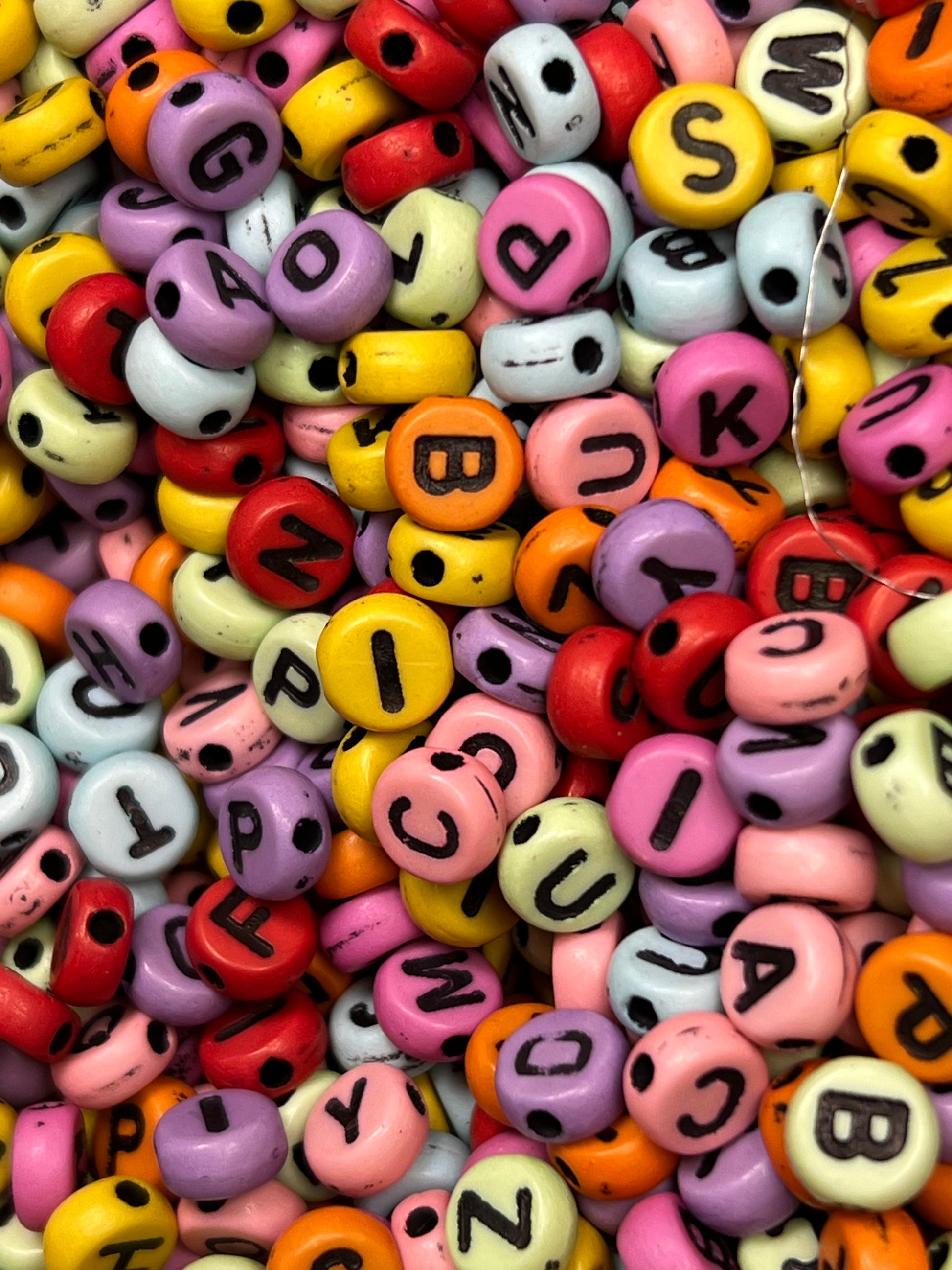 100 Acrylic Flat Round Letter Beads Colorful w/Black Letters
