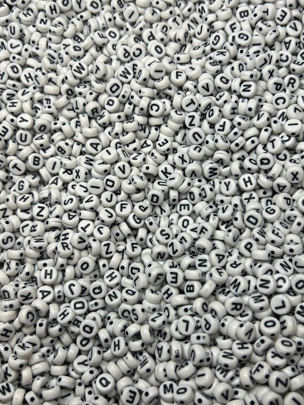 100 Acrylic Flar Round Letter Beads White w/Black Letters