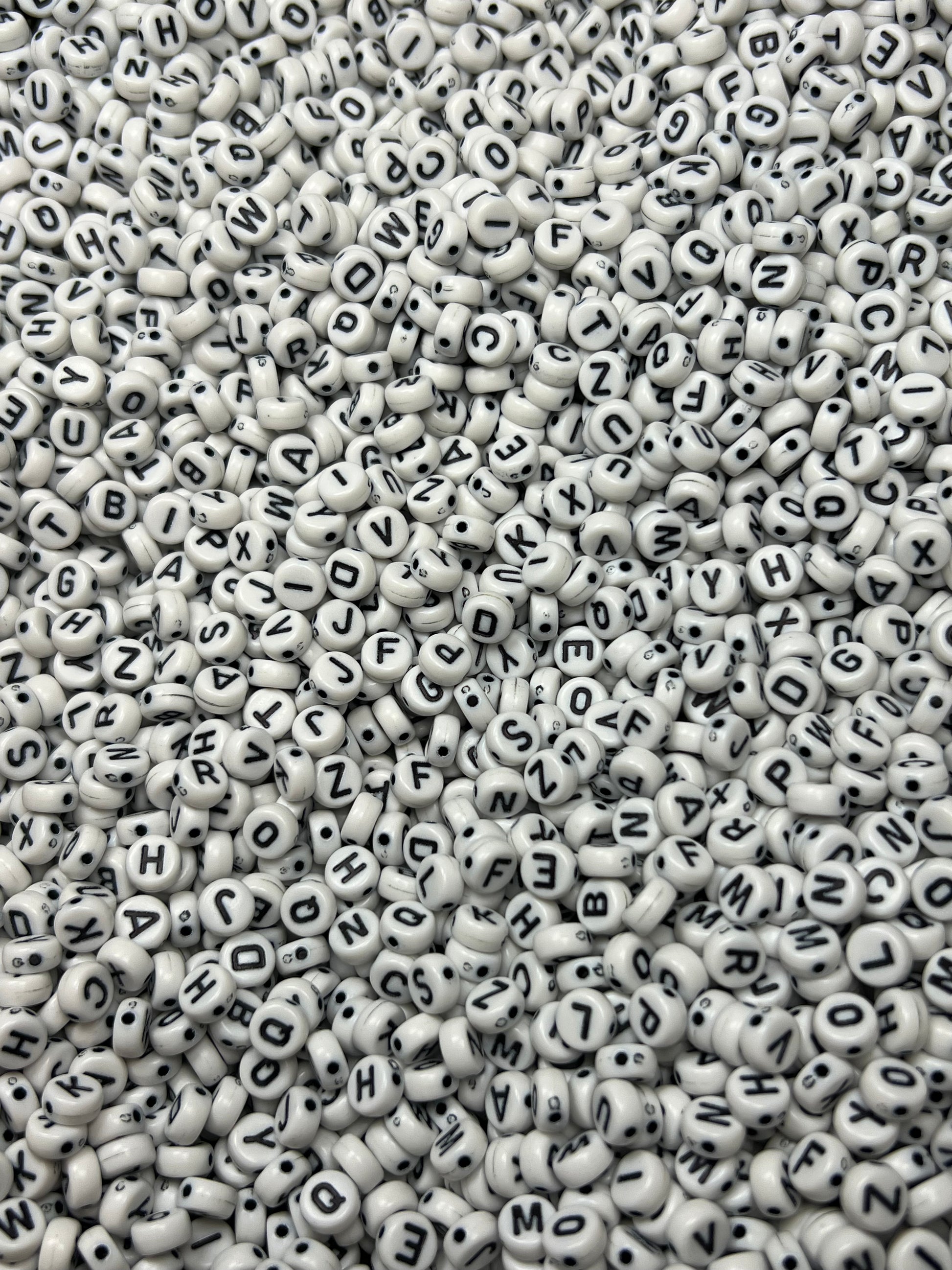 100 Acrylic Flar Round Letter Beads White w/Black Letters