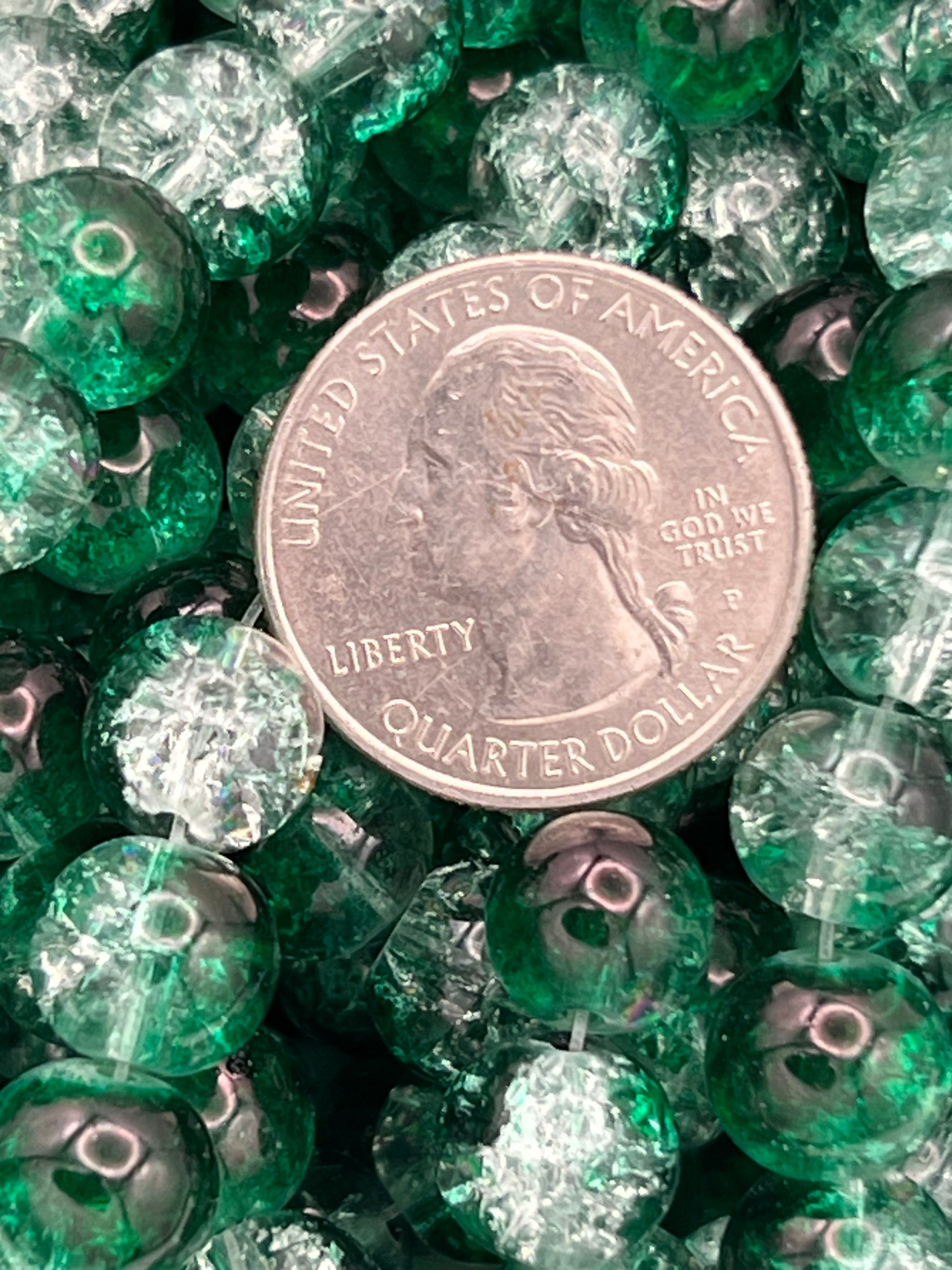 35 10mm Two-Tone Crackle Glass Beads Green Ice
