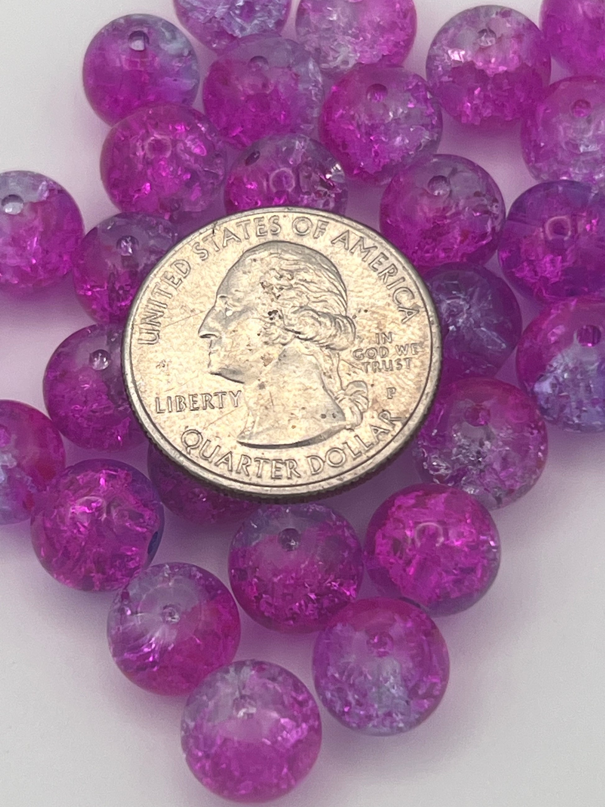 35 10mm Two-Tone Crackle Glass Beads Magenta