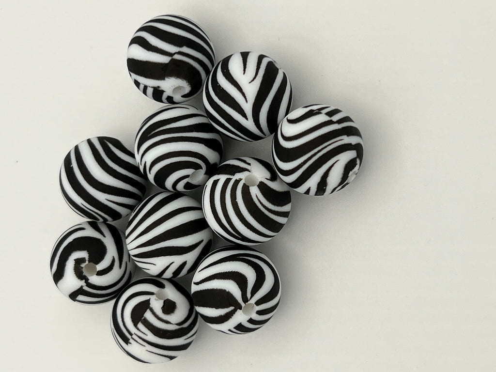 10 15mm Silicone Beads in Zebra