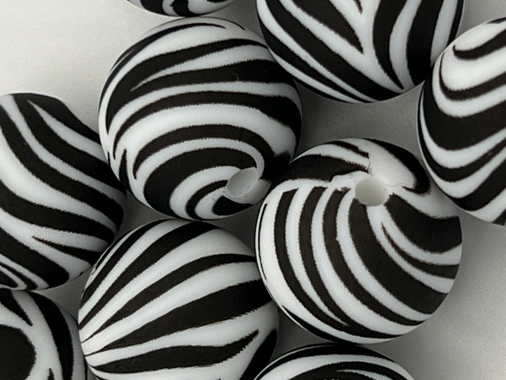 10 15mm Silicone Beads in Zebra