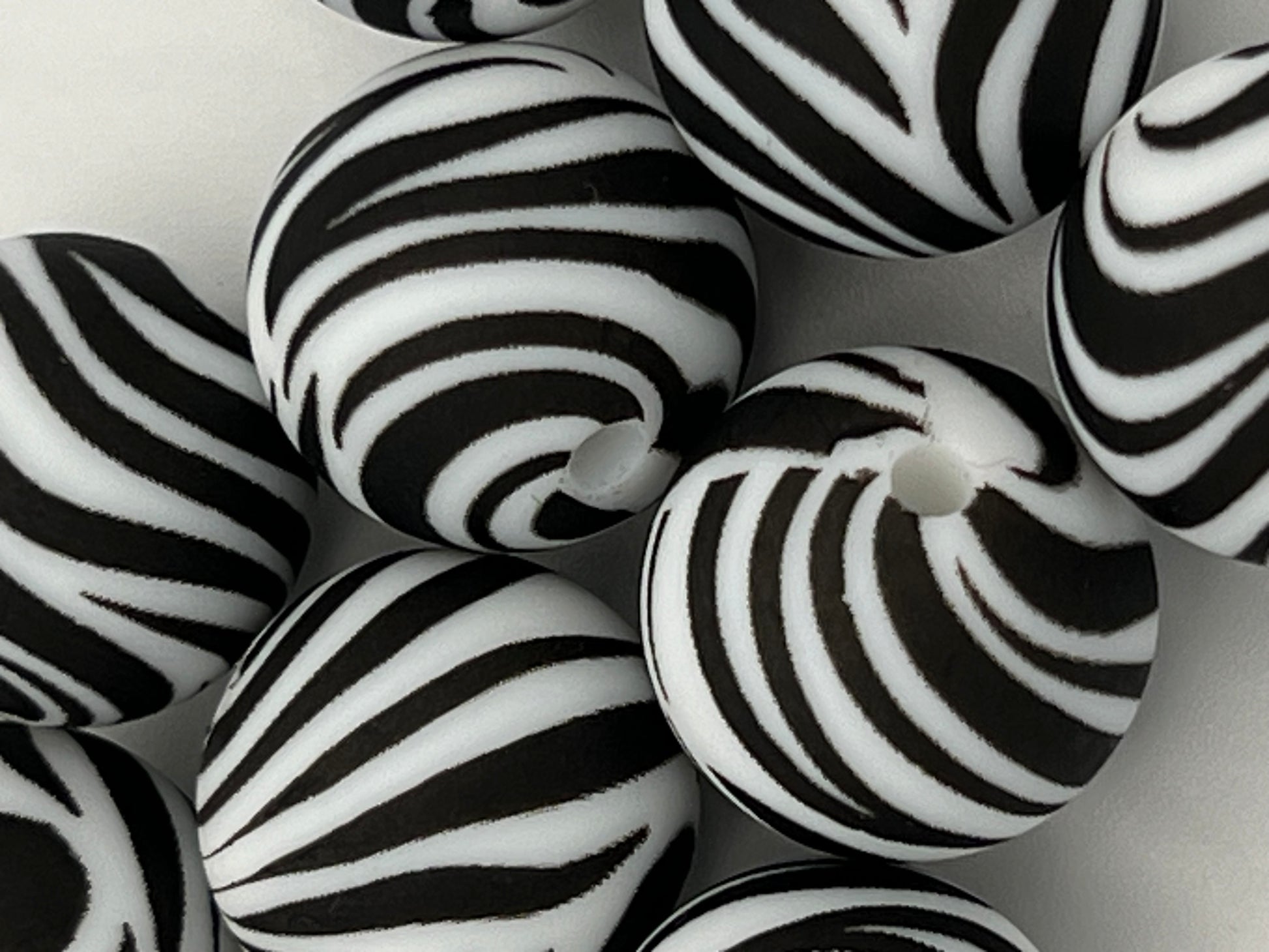 10 15mm Silicone Beads in Zebra
