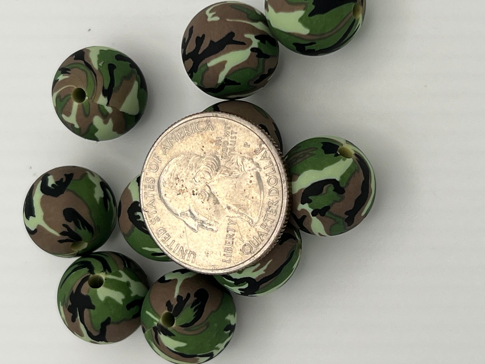 10 15mm Silicone Beads in Green Camo