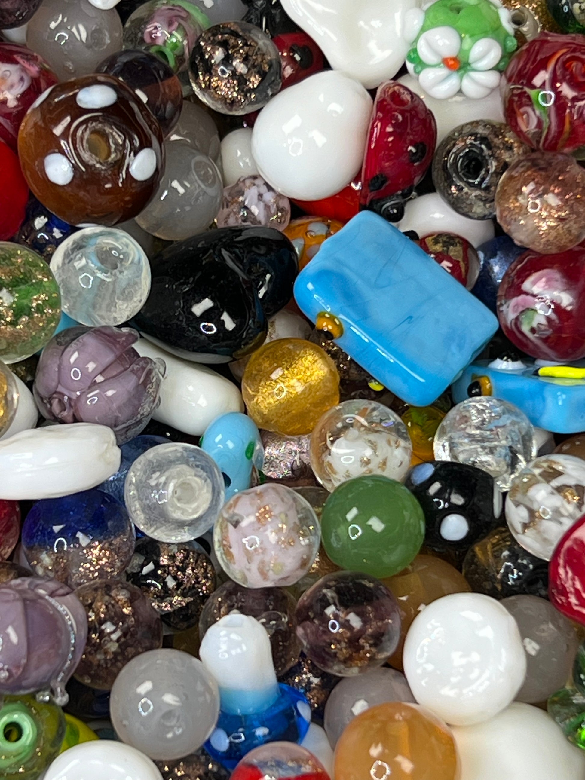 25 Glass Lampwork Beads Mixed Colors, Designs & Sizes