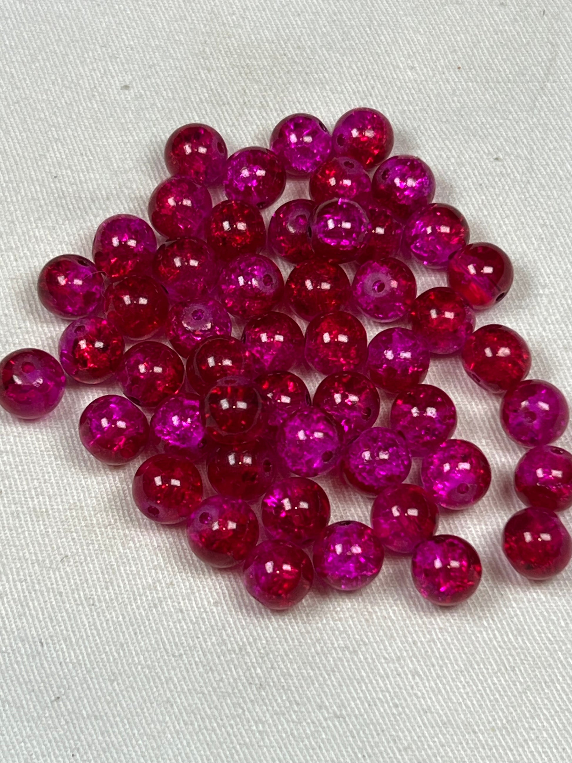 50 8mm Two-Tone Crackle Glass Beads Retro
