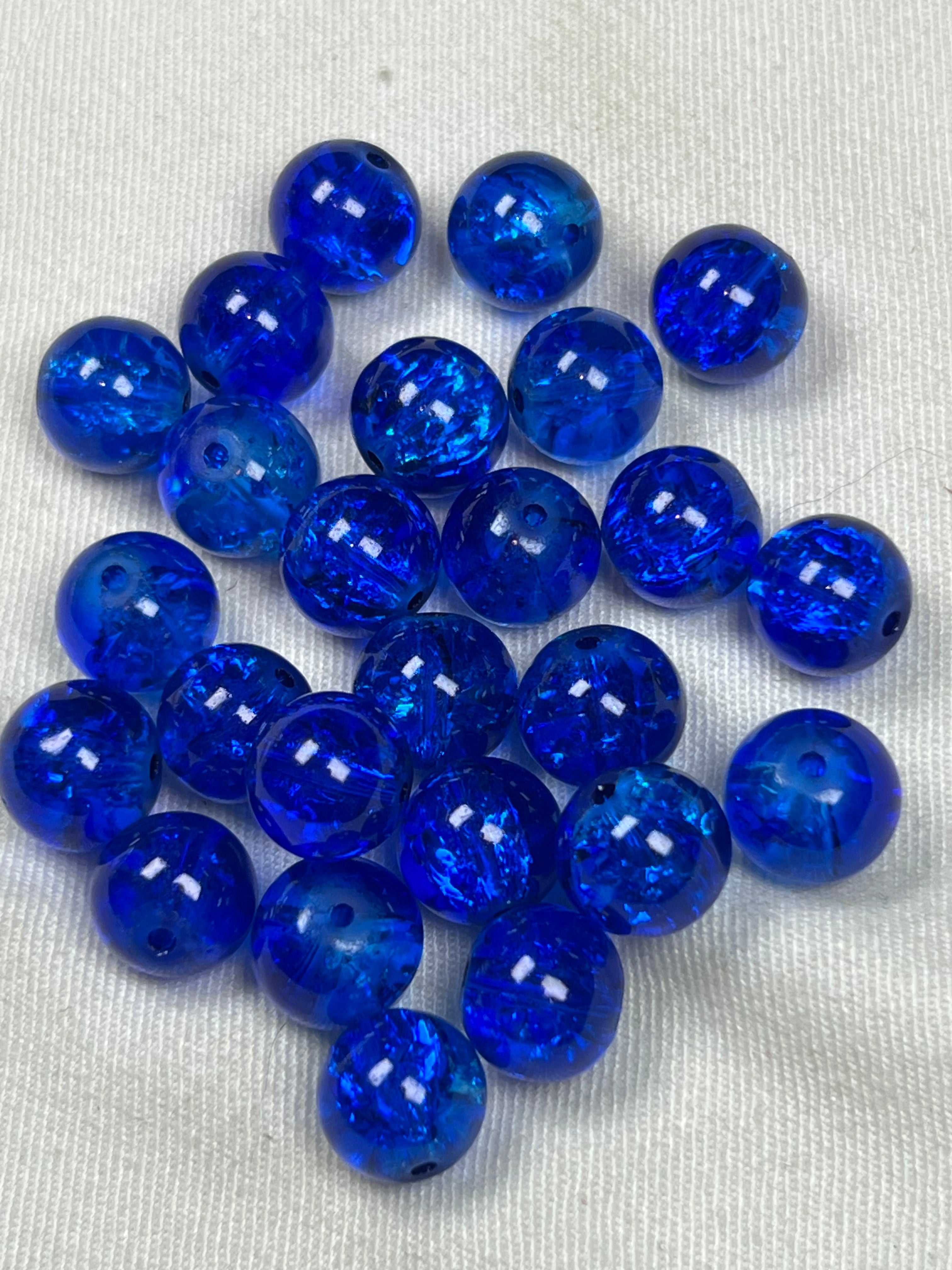 35 10mm Crackle Glass Beads Dark Blue
