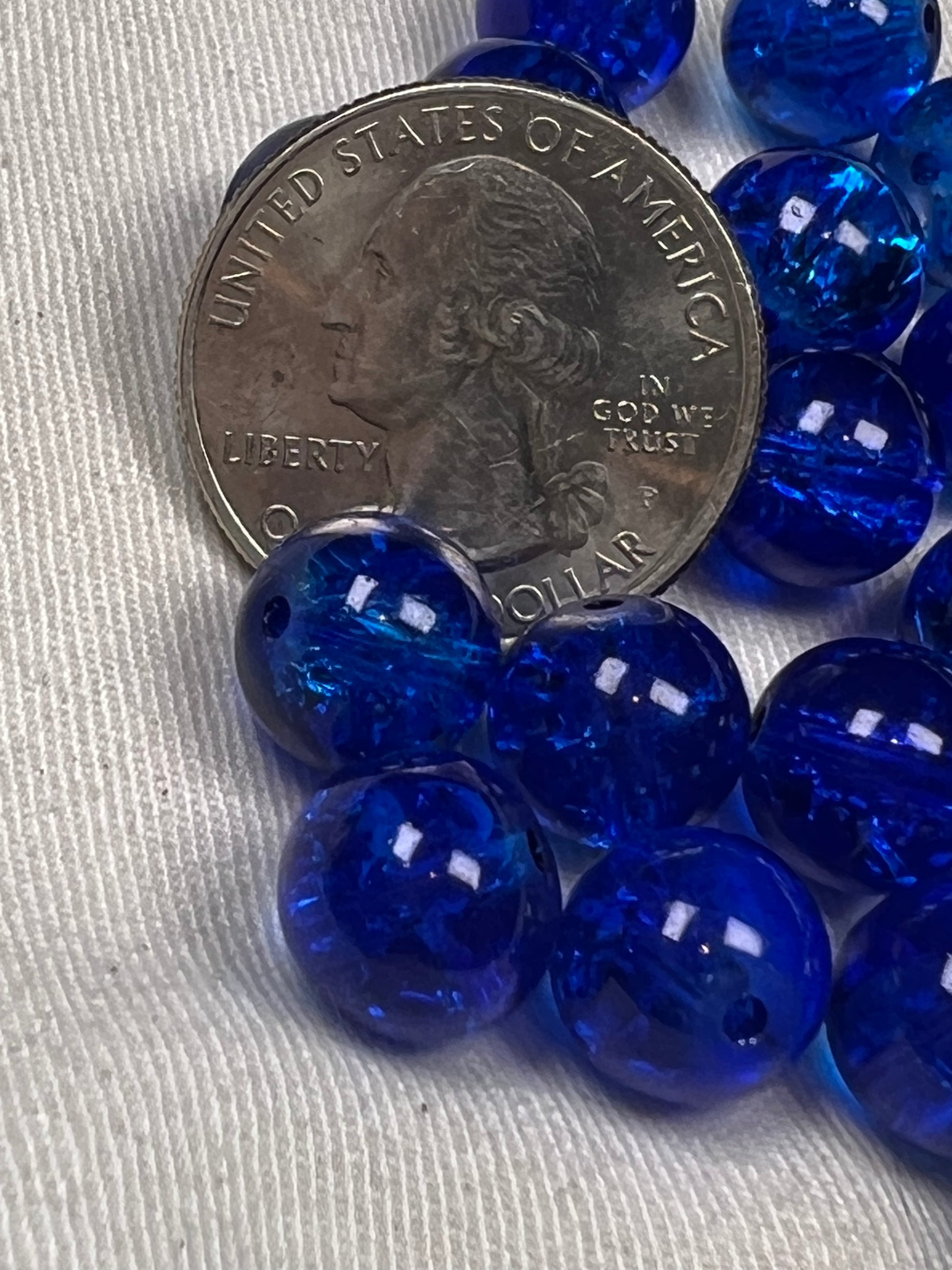 35 10mm Crackle Glass Beads Dark Blue