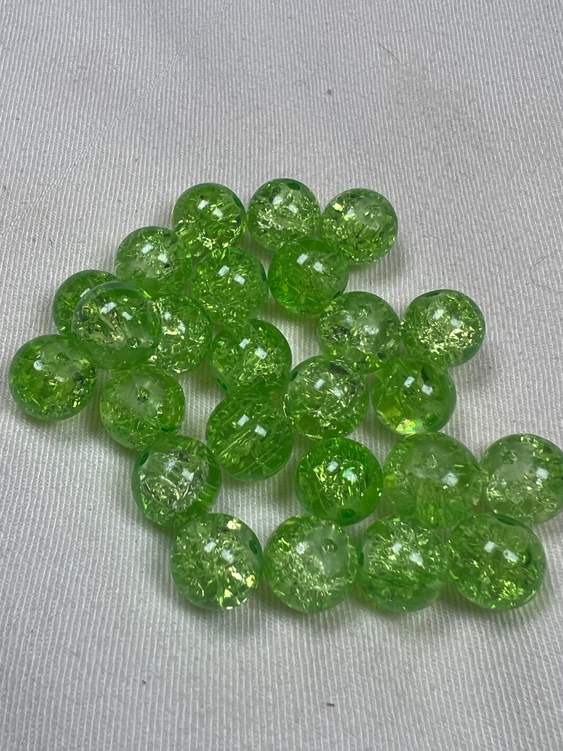 35 10mm Crackle Glass Beads Light Green