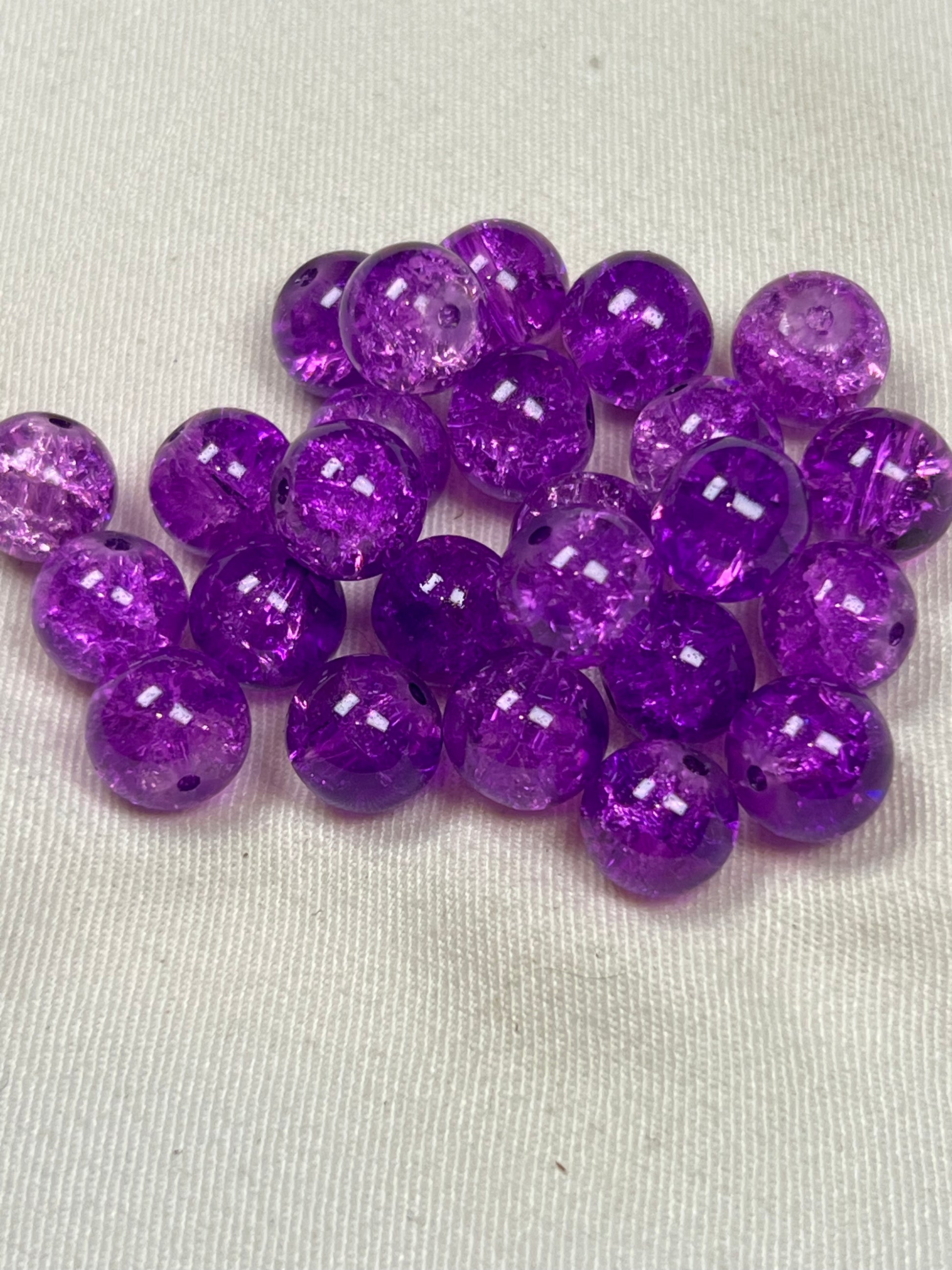 35 10mm Crackle Glass Beads Purple