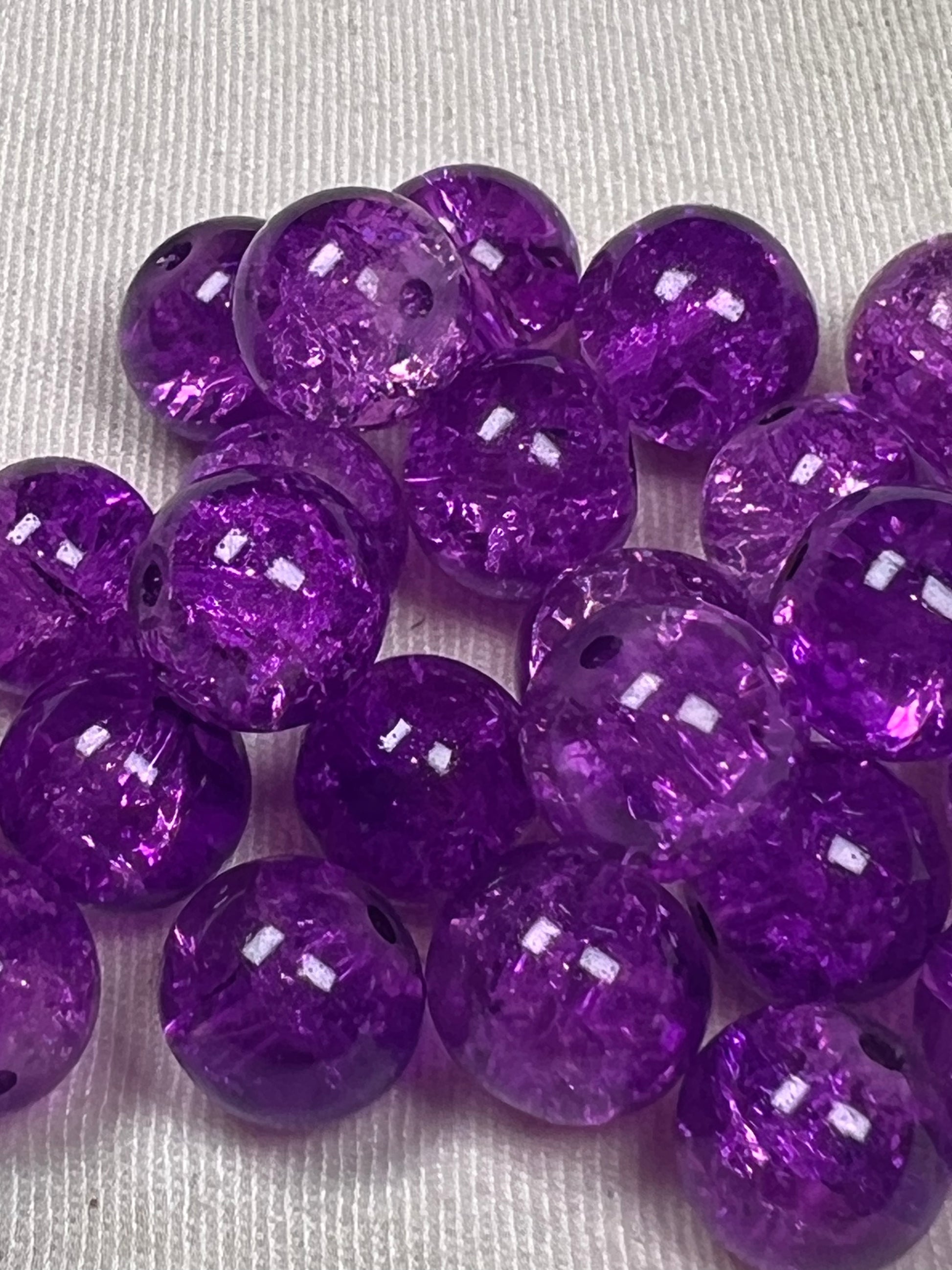 35 10mm Crackle Glass Beads Purple