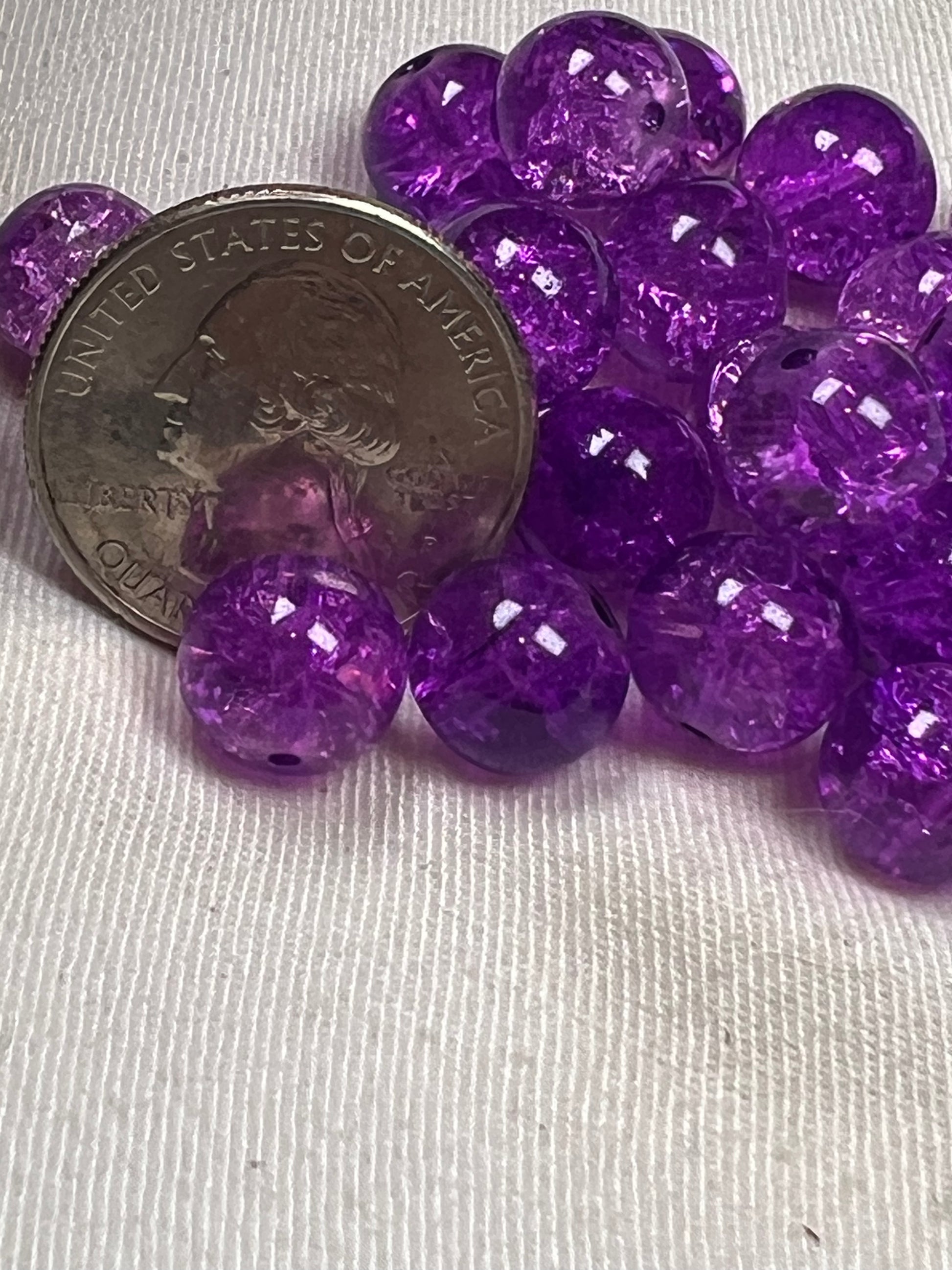 35 10mm Crackle Glass Beads Purple