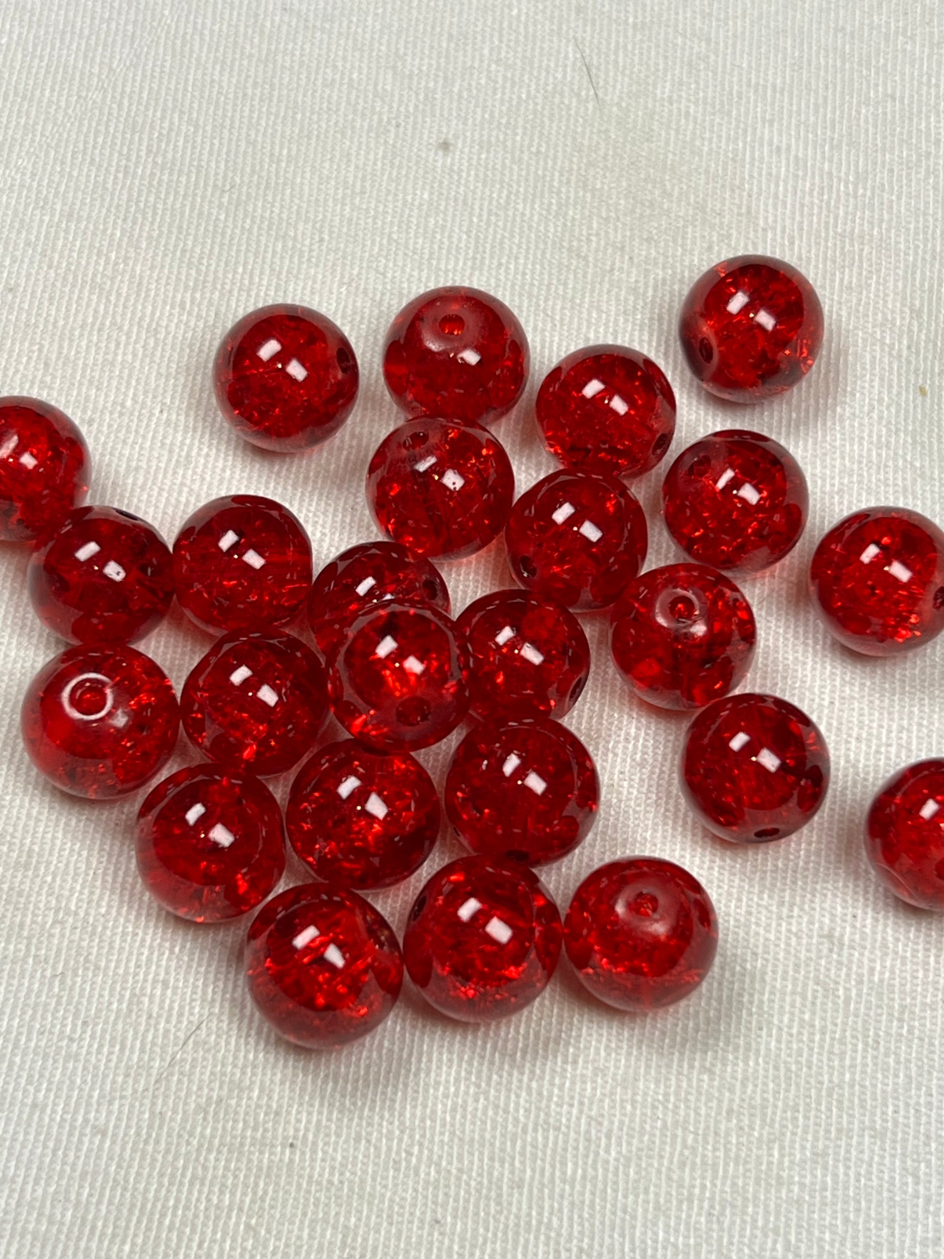 35 10mm Crackle Glass Beads Red