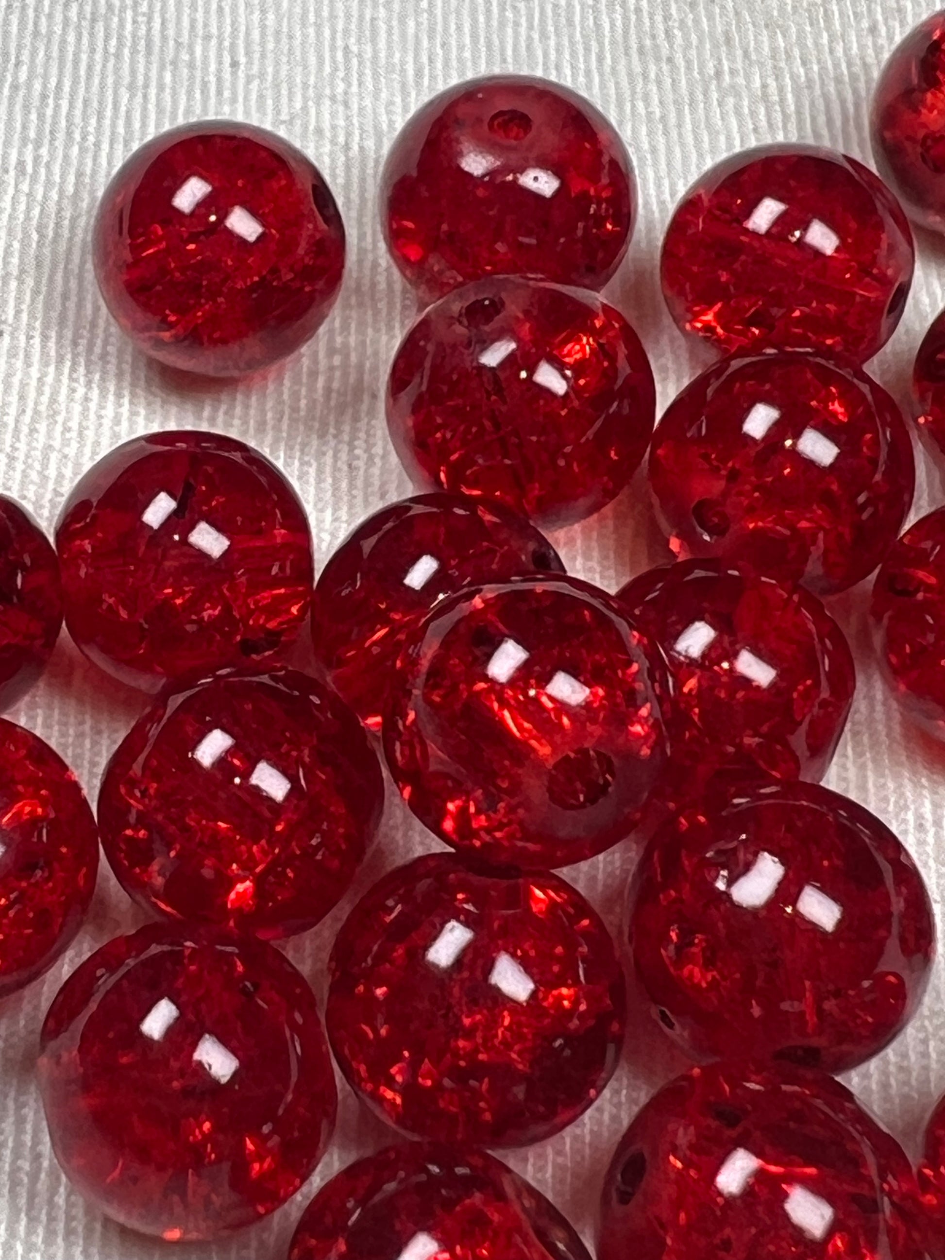 35 10mm Crackle Glass Beads Red