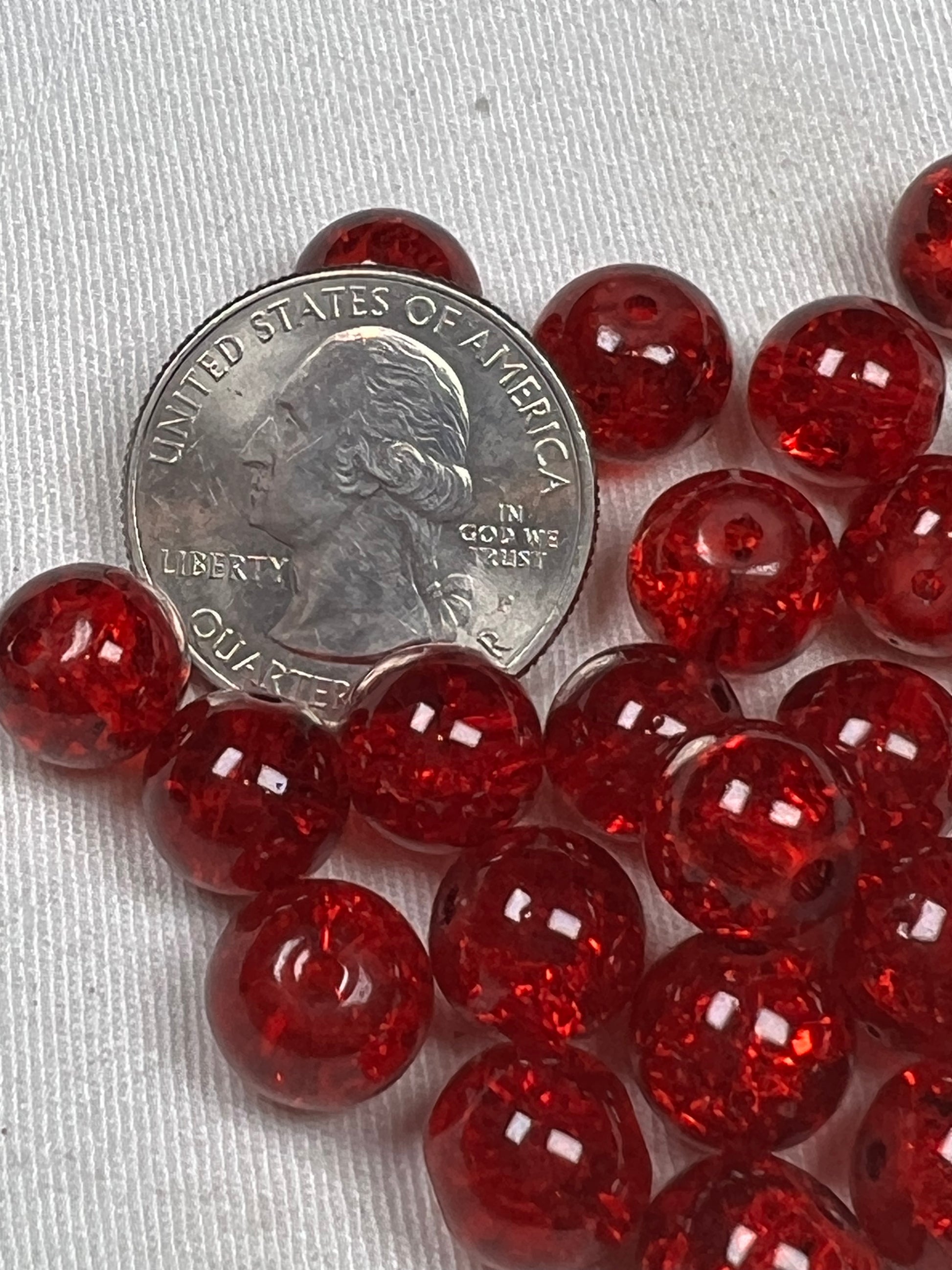 35 10mm Crackle Glass Beads Red