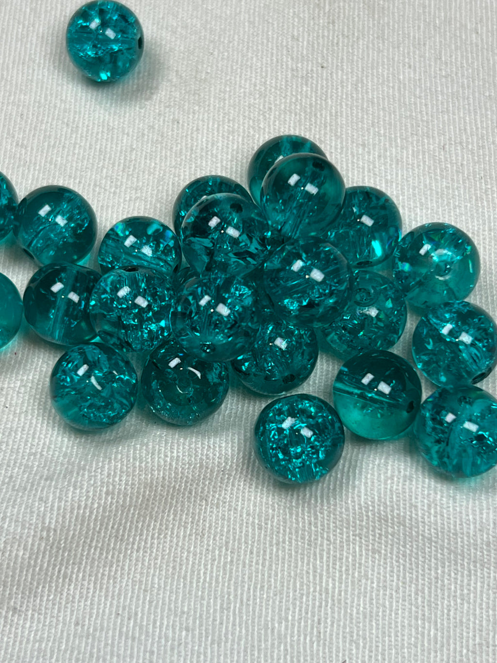 35 10mm Crackle Glass Beads Teal
