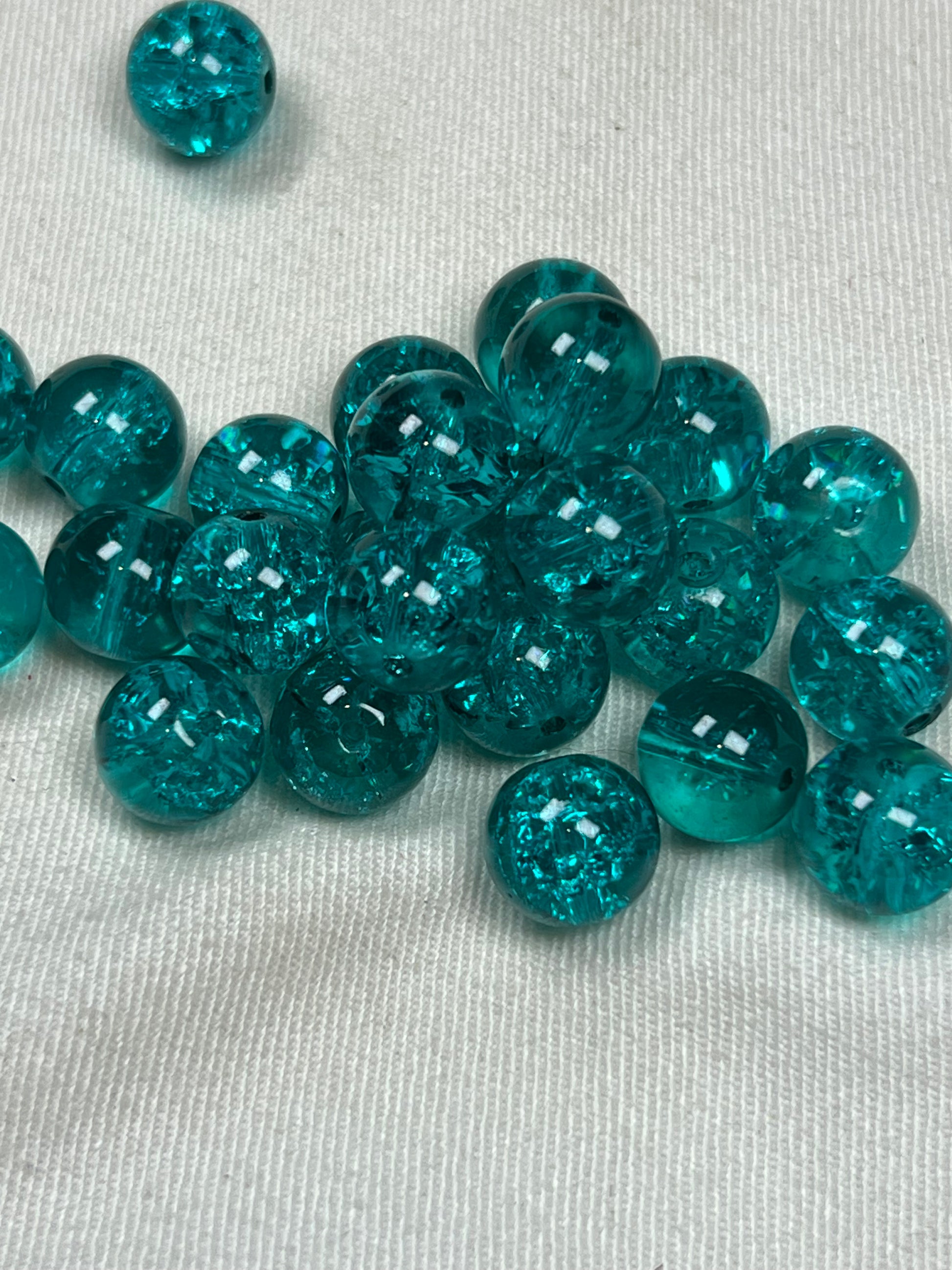 35 10mm Crackle Glass Beads Teal