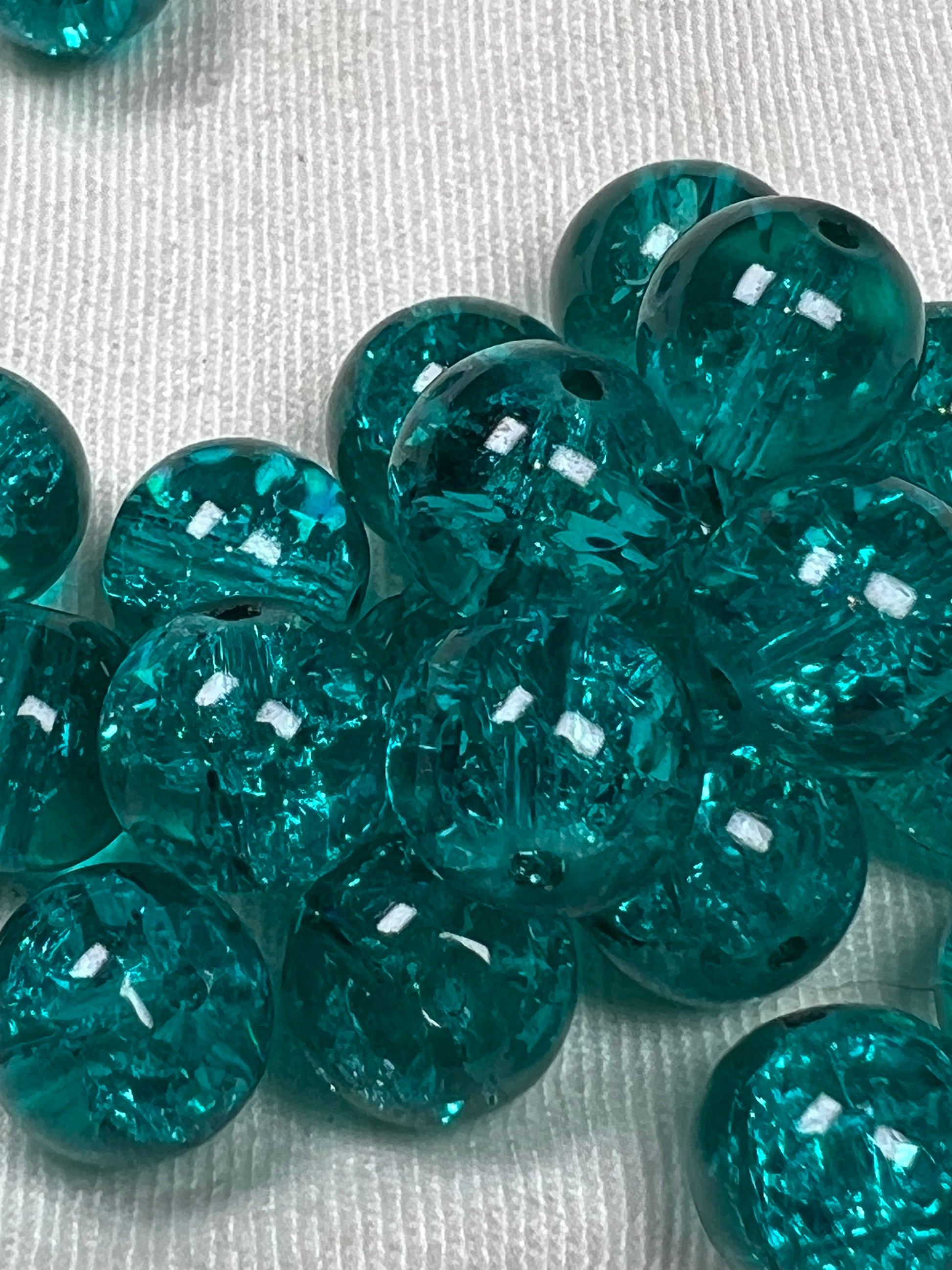 35 10mm Crackle Glass Beads Teal
