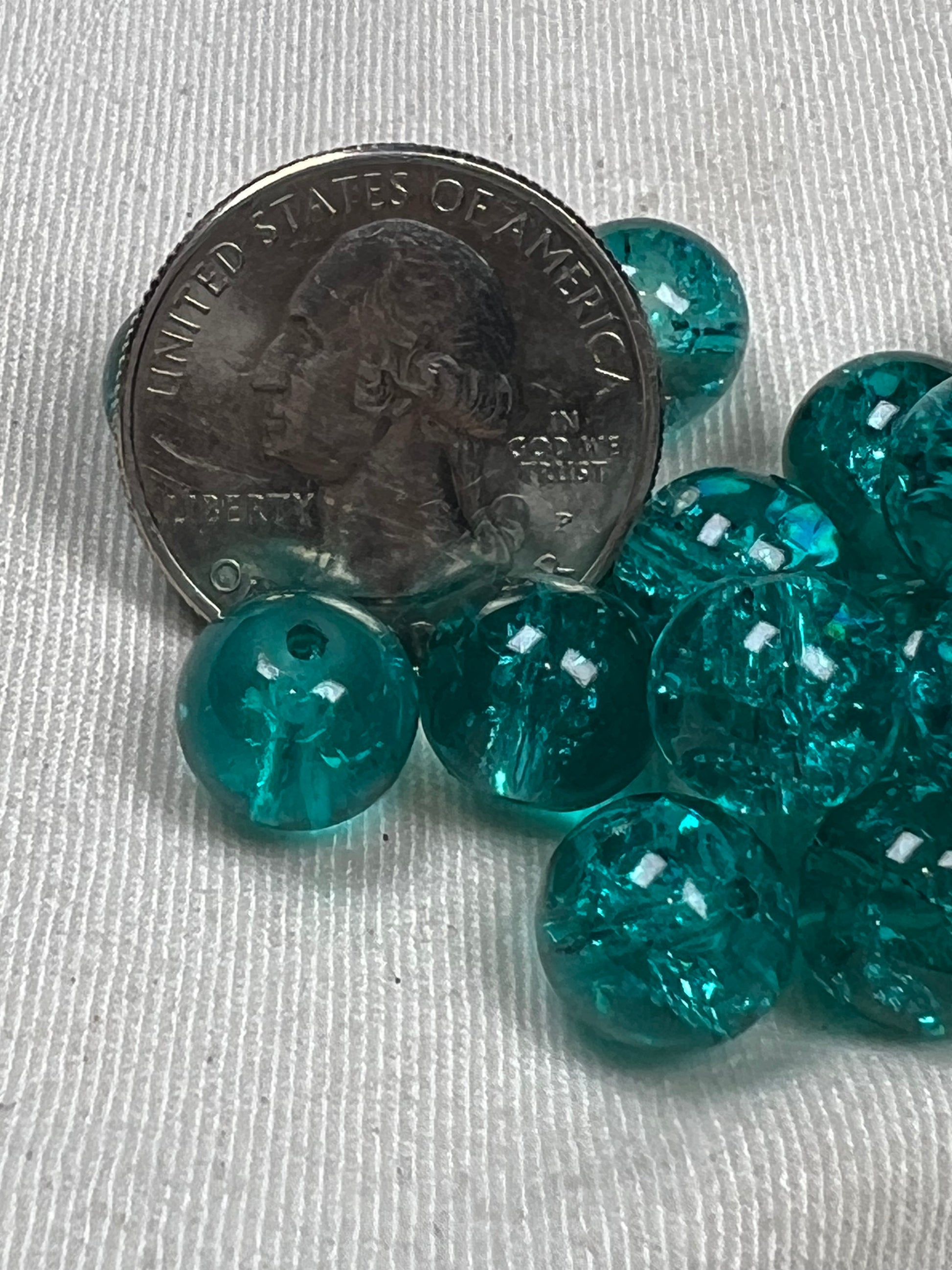 35 10mm Crackle Glass Beads Teal