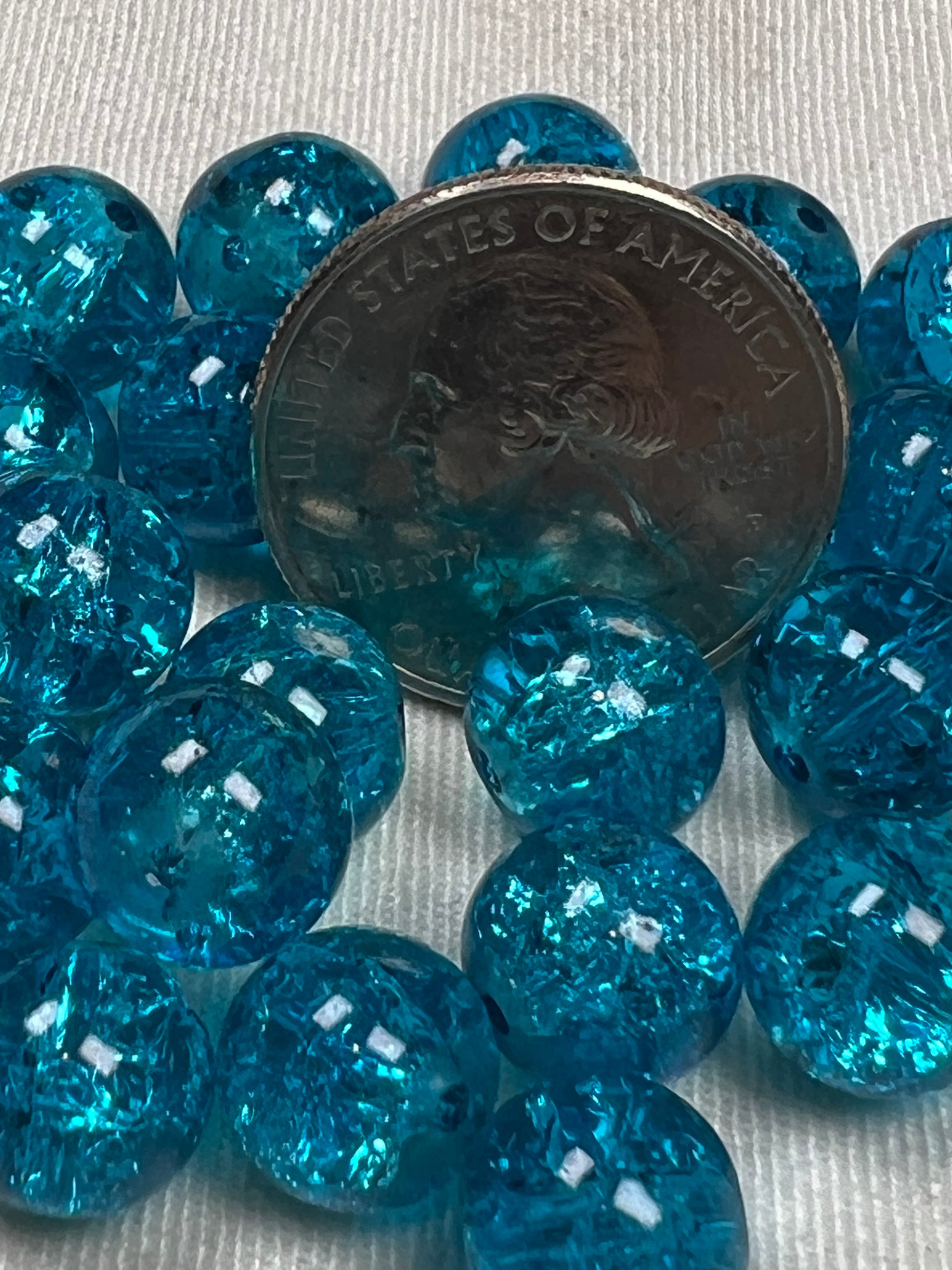 35 10mm Crackle Glass Beads Turquoise